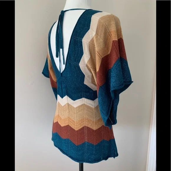 Y2K Metallic sparkle cotton knit bat wing sleeve S - Picture 4 of 14